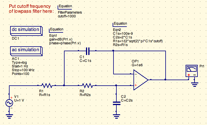 Qucs Sallen-Key Butterworth Lowpass